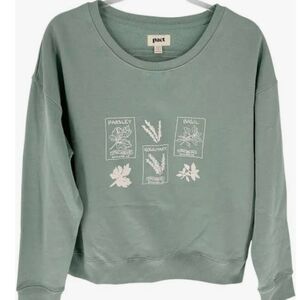 NWT Pact Slouchy Graphic Sweatshirt Mint Herb Garden Sz M